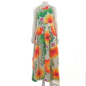 Groovy 60’s Maxi Dress Vibrant Psychedelic Floral Print